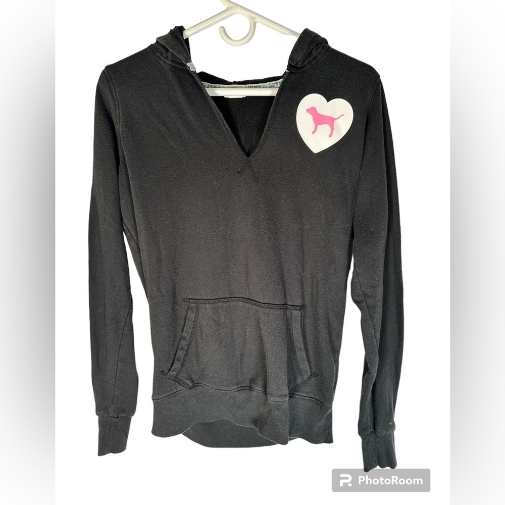 Pink Victoria secret black pullover hoodie vintage with PINk logo xs